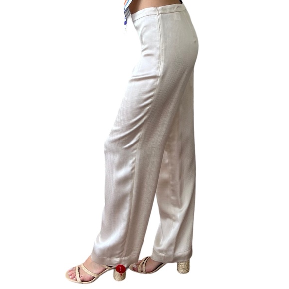 Theory Parchment Hammered Viscose PJ Pants Trousers Cream Straight Leg Size 2 - Picture 4 of 8